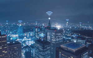 Cityscape with wi-fi connection conceptual,information communication technology concept