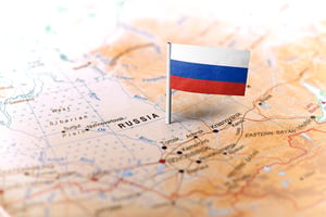 Russian flag on map