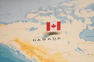 The Flag of Canada on the World Map.-1