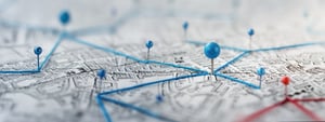 shuFind your way. Location marking with a pin on a map with routes